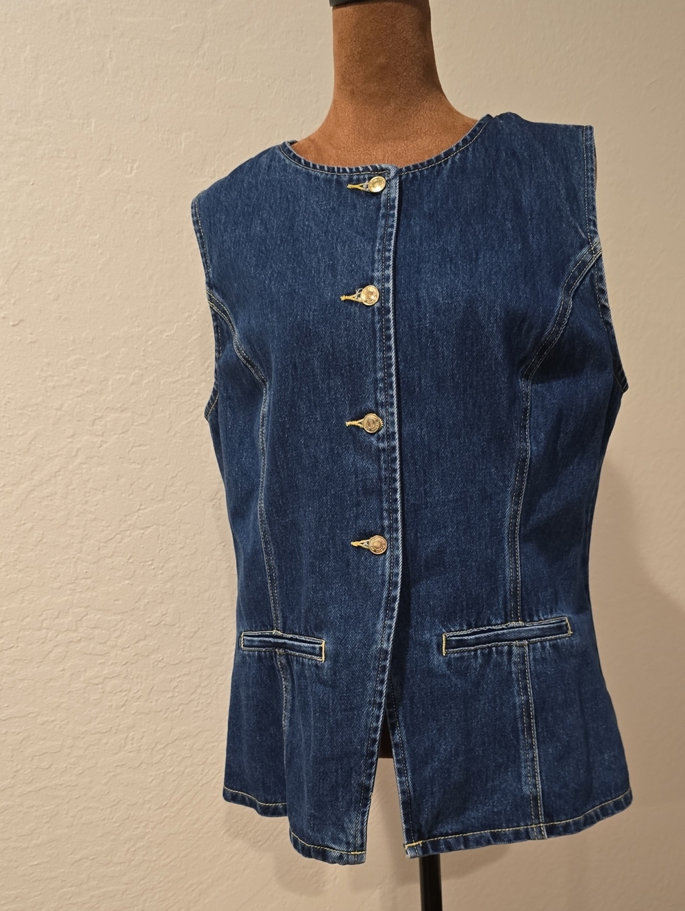 Meshki Dark Blue Denim Vest with Gold Buttons